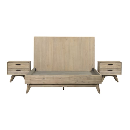 Armen Living Baly 3 Piece Acacia Queen Platform Bed and Nightstands Bedroom Set SETLFBDGRQN3A